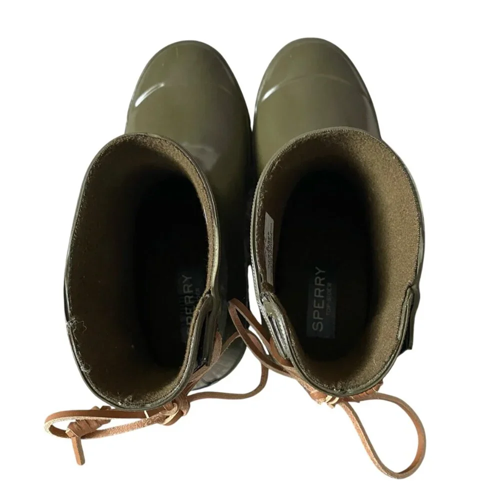 Sperry Top-Sider women's size 6 army green waterproof rubber rain boots footwear